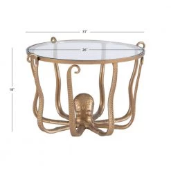 Okemo 31 W in. Gold Octopus Round Glass Top Coffee Table by Linon Home Decor -Linon Home Decor Shop gold linon home decor coffee tables hd221873 1f 1000