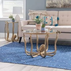 Okemo 31 W in. Gold Octopus Round Glass Top Coffee Table by Linon Home Decor -Linon Home Decor Shop gold linon home decor coffee tables hd221873 31 1000