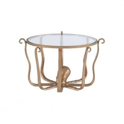 Okemo 31 W in. Gold Octopus Round Glass Top Coffee Table by Linon Home Decor -Linon Home Decor Shop gold linon home decor coffee tables hd221873 c3 1000