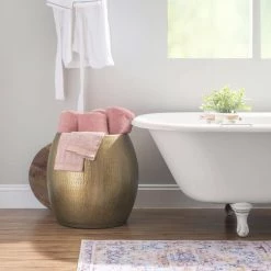 Wagner 19.25 in. W Gold Round Wood Top Drum Side Table With Storage by Linon Home Decor -Linon Home Decor Shop gold linon home decor end side tables hd221857 1f 1000