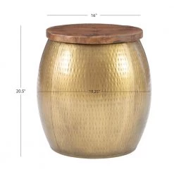 Wagner 19.25 in. W Gold Round Wood Top Drum Side Table With Storage by Linon Home Decor -Linon Home Decor Shop gold linon home decor end side tables hd221857 76 1000