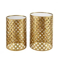 Goldie 15.8 in. W Gold Metal 21.9 in. H Circular Mirror-Top Nesting End Table (Set of 2) by Linon Home Decor