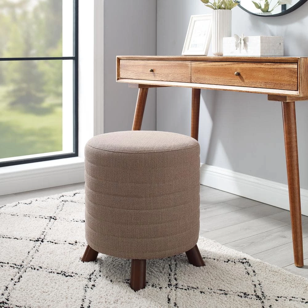 Anslee Gray Round Channel Stitched Stool by Linon Home Decor 9 Anslee Gray Round Channel Stitched Stool by Linon Home Decor - Image 7