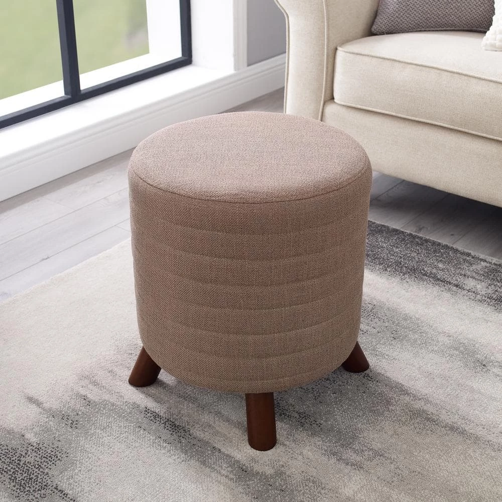 Anslee Gray Round Channel Stitched Stool by Linon Home Decor 6 Anslee Gray Round Channel Stitched Stool by Linon Home Decor - Image 4