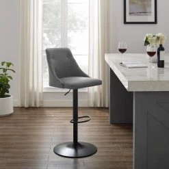 Kuchen 37.5 in. H Gray Metal Frame Adjustable Bar Stool by Linon Home Decor -Linon Home Decor Shop gray linon home decor bar stools hd221961 31 1000
