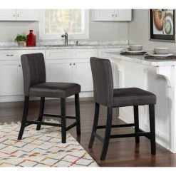 Clyde 24" Grey Upholstered Back and Seat Counter stool by Linon Home Decor -Linon Home Decor Shop gray linon home decor bar stools thd03494 1f 1000