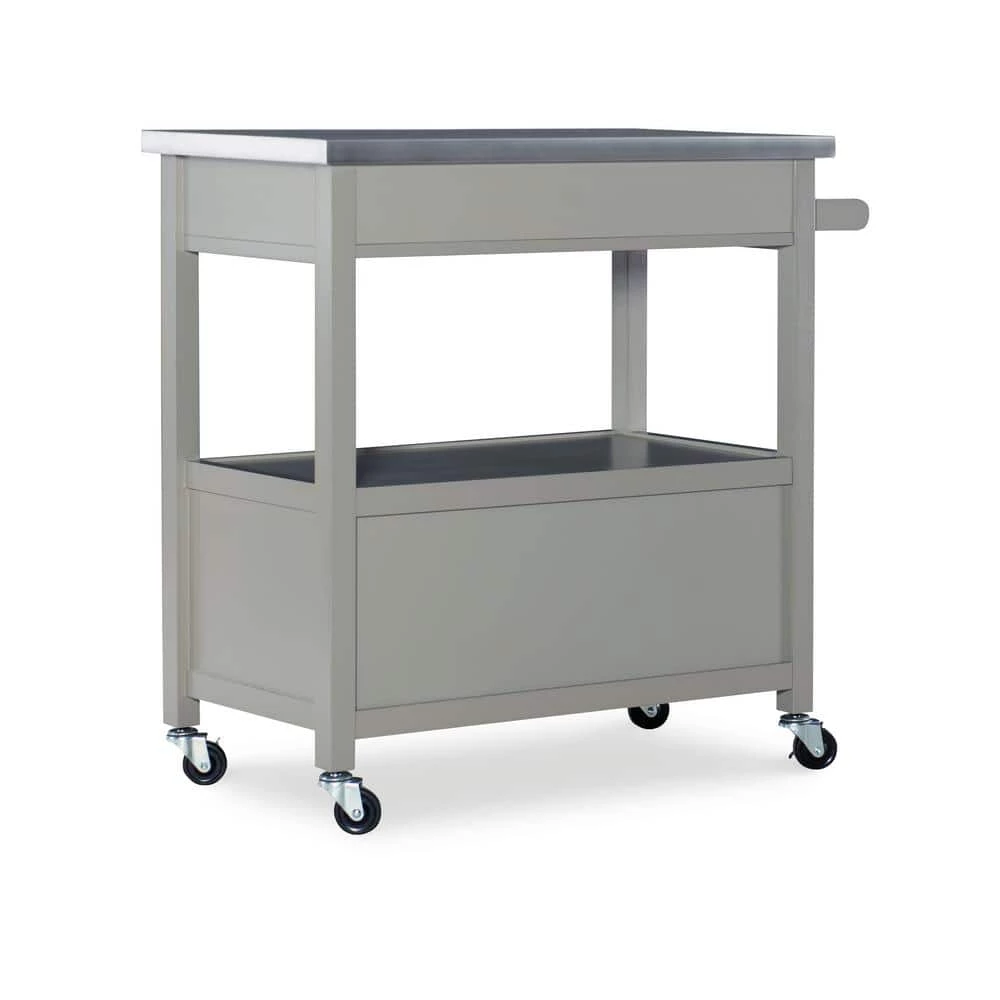 Renee Grey Kitchen Cart with Stainless Steel Top, 2 Small Drawers, and 2 Large Drawers by Linon Home Decor 9 Renee Grey Kitchen Cart with Stainless Steel Top, 2 Small Drawers, and 2 Large Drawers by Linon Home Decor - Image 7