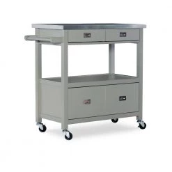 Renee Grey Kitchen Cart with Stainless Steel Top, 2 Small Drawers, and 2 Large Drawers by Linon Home Decor