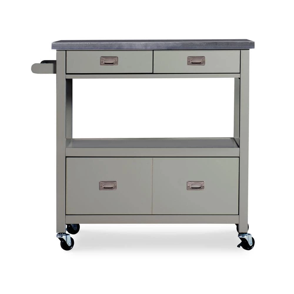 Renee Grey Kitchen Cart with Stainless Steel Top, 2 Small Drawers, and 2 Large Drawers by Linon Home Decor 8 Renee Grey Kitchen Cart with Stainless Steel Top, 2 Small Drawers, and 2 Large Drawers by Linon Home Decor - Image 6