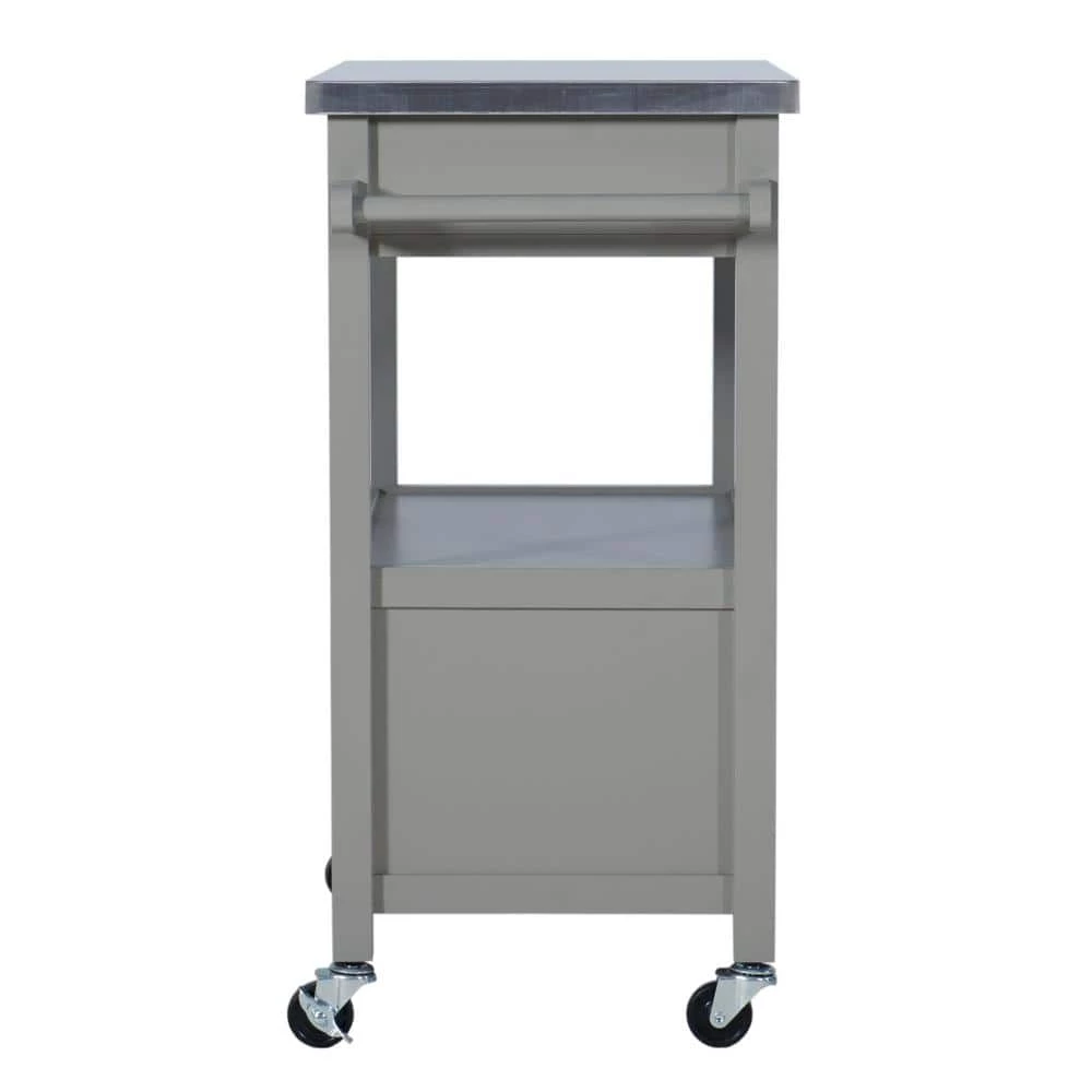 Renee Grey Kitchen Cart with Stainless Steel Top, 2 Small Drawers, and 2 Large Drawers by Linon Home Decor 4 Renee Grey Kitchen Cart with Stainless Steel Top, 2 Small Drawers, and 2 Large Drawers by Linon Home Decor - Image 2