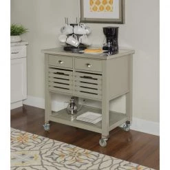 Hawthorn Gray Kitchen Cart with Two Drawers, Two Pull-Out Bins, Shelf, and Stainless Steel Top by Linon Home Decor -Linon Home Decor Shop gray linon home decor kitchen carts thd03431 44 1000