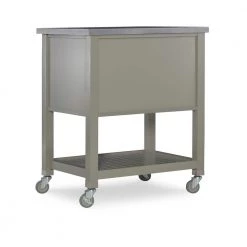 Hawthorn Gray Kitchen Cart with Two Drawers, Two Pull-Out Bins, Shelf, and Stainless Steel Top by Linon Home Decor -Linon Home Decor Shop gray linon home decor kitchen carts thd03431 4f 1000