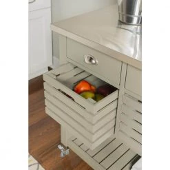 Hawthorn Gray Kitchen Cart with Two Drawers, Two Pull-Out Bins, Shelf, and Stainless Steel Top by Linon Home Decor -Linon Home Decor Shop gray linon home decor kitchen carts thd03431 77 1000
