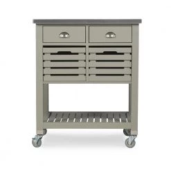 Hawthorn Gray Kitchen Cart with Two Drawers, Two Pull-Out Bins, Shelf, and Stainless Steel Top by Linon Home Decor -Linon Home Decor Shop gray linon home decor kitchen carts thd03431 c3 1000