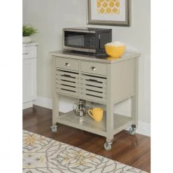 Hawthorn Gray Kitchen Cart with Two Drawers, Two Pull-Out Bins, Shelf, and Stainless Steel Top by Linon Home Decor -Linon Home Decor Shop gray linon home decor kitchen carts thd03431 fa 1000