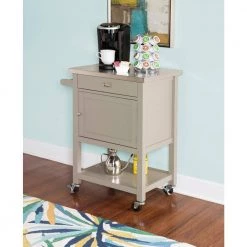 Cindy Grey Kitchen Cart with Towel Rack, Shelf, Storage, and Drawer by Linon Home Decor -Linon Home Decor Shop gray linon home decor kitchen carts thd03474 1f 1000