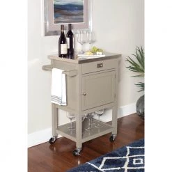 Cindy Grey Kitchen Cart with Towel Rack, Shelf, Storage, and Drawer by Linon Home Decor -Linon Home Decor Shop gray linon home decor kitchen carts thd03474 31 1000