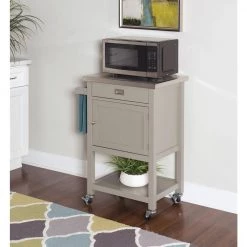 Cindy Grey Kitchen Cart with Towel Rack, Shelf, Storage, and Drawer by Linon Home Decor -Linon Home Decor Shop gray linon home decor kitchen carts thd03474 4f 1000
