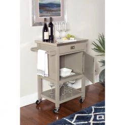 Cindy Grey Kitchen Cart with Towel Rack, Shelf, Storage, and Drawer by Linon Home Decor -Linon Home Decor Shop gray linon home decor kitchen carts thd03474 77 1000