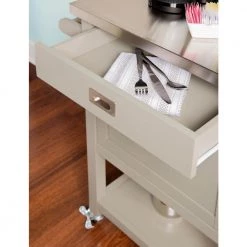 Cindy Grey Kitchen Cart with Towel Rack, Shelf, Storage, and Drawer by Linon Home Decor -Linon Home Decor Shop gray linon home decor kitchen carts thd03474 a0 1000