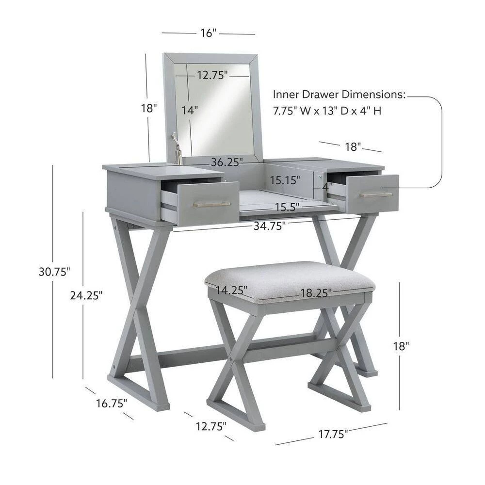 Jett Vanity Gray set by Linon Home Decor 14 Jett Vanity Gray set by Linon Home Decor - Image 12