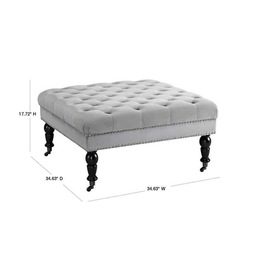 Isabelle Gray Velvet Square Tufted Ottoman by Linon Home Decor 5 Isabelle Gray Velvet Square Tufted Ottoman by Linon Home Decor - Image 3