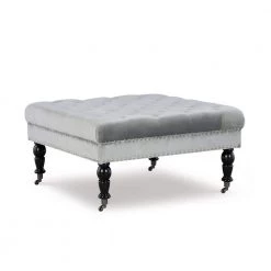 Isabelle Gray Velvet Square Tufted Ottoman by Linon Home Decor