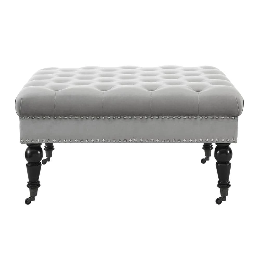 Isabelle Gray Velvet Square Tufted Ottoman by Linon Home Decor 7 Isabelle Gray Velvet Square Tufted Ottoman by Linon Home Decor - Image 5