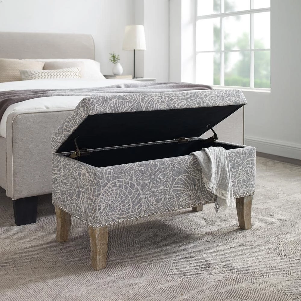 Stephanie Stone Grey Upholstered Storage Ottoman by Linon Home Decor 5 Stephanie Stone Grey Upholstered Storage Ottoman by Linon Home Decor - Image 3