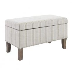 Stephanie Beige Linen Stripe Upholstered Storage Ottoman by Linon Home Decor