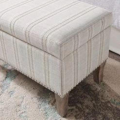Stephanie Beige Linen Stripe Upholstered Storage Ottoman by Linon Home Decor -Linon Home Decor Shop gray linon home decor ottomans thd02715 66 1000