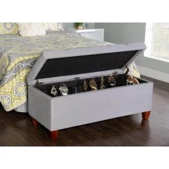 Phoebe Grey Shoe Storage Ottoman with Button Tufted Top by Linon Home Decor -Linon Home Decor Shop gray linon home decor ottomans thd03472 77 1000