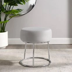 Tori Grey Ottoman with Chrome Base by Linon Home Decor -Linon Home Decor Shop gray linon home decor ottomans thd03590 31 1000
