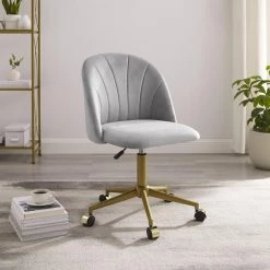Gene Adjustable Gray Polyester Velvet Fabric Desk Chair by Linon Home Decor -Linon Home Decor Shop gray linon home decor task chairs thd04086 31 1000