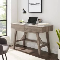 Stacey 47.25 in. W Rectangular Grey Wood 2-Drawer Writing Desk by Linon Home Decor -Linon Home Decor Shop gray linon home decor writing desks thd03305 31 1000