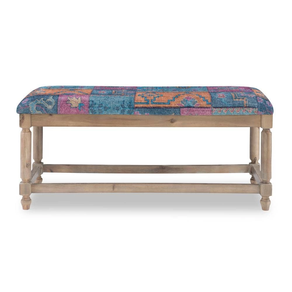 Linon Kristin Jewel and Blue Kilim Print Bench by Linon Home Decor 6 Linon Kristin Jewel and Blue Kilim Print Bench by Linon Home Decor - Image 4