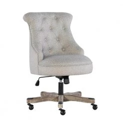 Sinclair Light Gray and White Dots Upholstered Fabric with Gray Wood Base Office Chair by Linon Home Decor