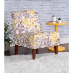 Lillie Gray and Yellow Polyester Accent Chair with Dark Walnut Legs by Linon Home Decor -Linon Home Decor Shop gray yellow linon home decor accent chairs thd03224 31 1000
