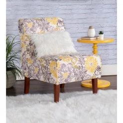 Lillie Gray and Yellow Polyester Accent Chair with Dark Walnut Legs by Linon Home Decor -Linon Home Decor Shop gray yellow linon home decor accent chairs thd03224 4f 1000