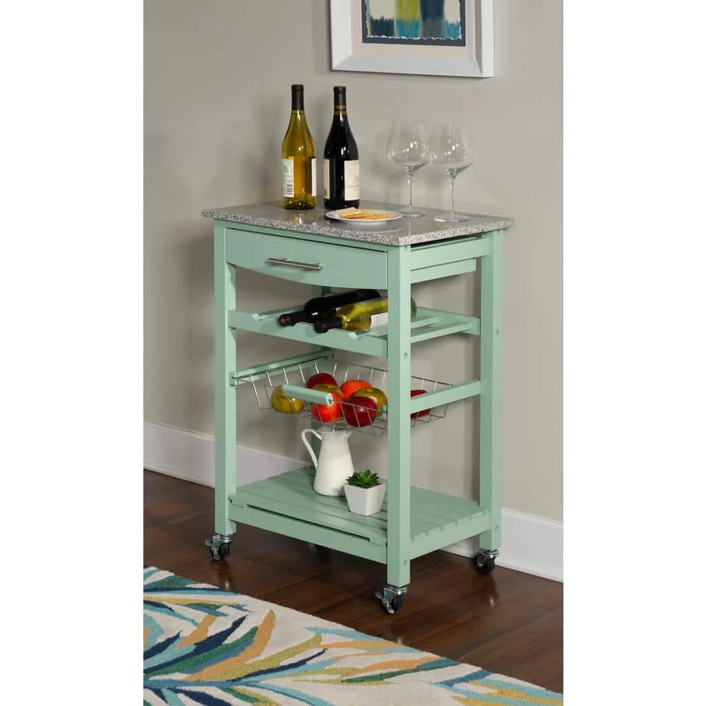 Todd Green Kitchen Cart with Granite Top and Storage by Linon Home Decor 9 Todd Green Kitchen Cart with Granite Top and Storage by Linon Home Decor - Image 7