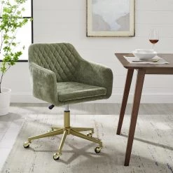 Sterling Green Velvet Quilted Office Chair with Arm Rests by Linon Home Decor -Linon Home Decor Shop green linon home decor task chairs thd03173 1f 1000