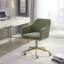 Sterling Green Velvet Quilted Office Chair with Arm Rests by Linon Home Decor -Linon Home Decor Shop green linon home decor task chairs thd03173 31 1000