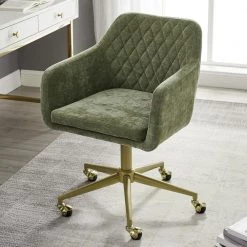 Sterling Green Velvet Quilted Office Chair with Arm Rests by Linon Home Decor -Linon Home Decor Shop green linon home decor task chairs thd03173 4f 1000