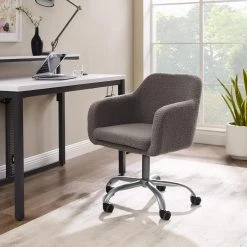 Brannon Charcoal Grey Upholstered Adjustable Height Office Chair with Castors by Linon Home Decor