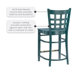 Dixie 37.75 in. Green Grid Back Wood 24 in. Counter Stool with Wood Seat (Set of 2) by Linon Home Decor -Linon Home Decor Shop hunter green linon home decor bar stools thdac3783 1f 1000