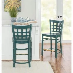 Dixie 37.75 in. Green Grid Back Wood 24 in. Counter Stool with Wood Seat (Set of 2) by Linon Home Decor -Linon Home Decor Shop hunter green linon home decor bar stools thdac3783 31 1000
