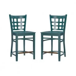 Dixie 37.75 in. Green Grid Back Wood 24 in. Counter Stool with Wood Seat (Set of 2) by Linon Home Decor