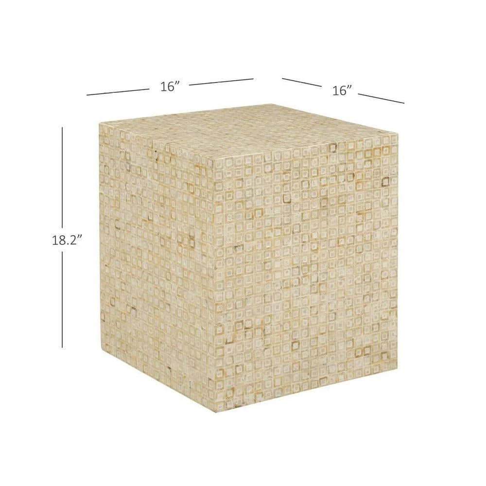 Kora 16 in. Ivory 18 in. H Square Capiz Shell End Table with Geometric Design by Linon Home Decor 9 Kora 16 in. Ivory 18 in. H Square Capiz Shell End Table with Geometric Design by Linon Home Decor - Image 7
