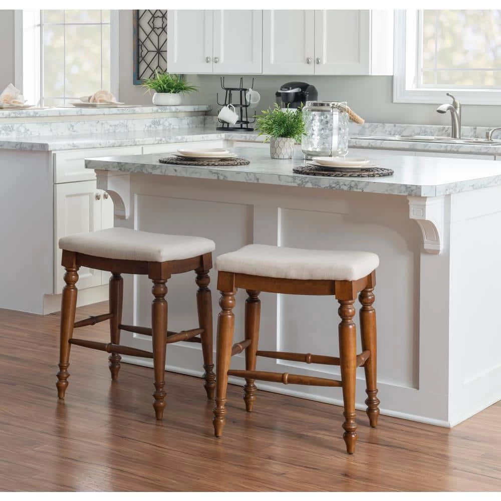 25 in. Linon Haverly Backless Linen and Walnut Counter Stool by Linon Home Decor 10 25 in. Linon Haverly Backless Linen and Walnut Counter Stool by Linon Home Decor - Image 8