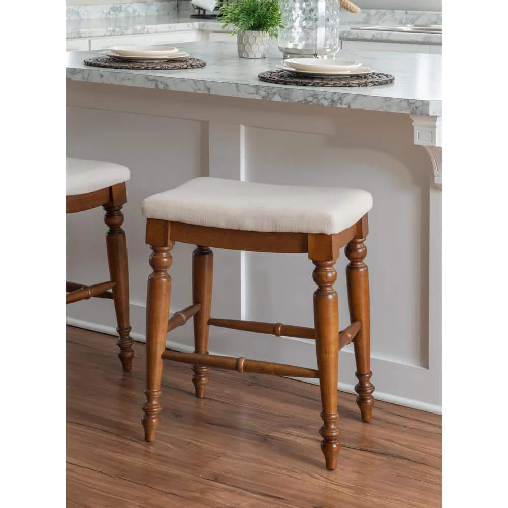 25 in. Linon Haverly Backless Linen and Walnut Counter Stool by Linon Home Decor 9 25 in. Linon Haverly Backless Linen and Walnut Counter Stool by Linon Home Decor - Image 7